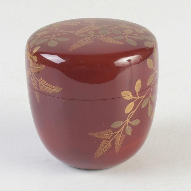 茶道具 朱塗 花草蒔絵 棗 時代箱付 V 9692