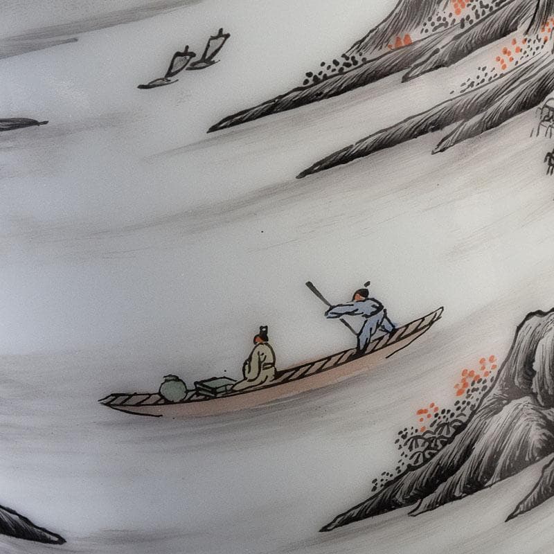 中国 居仁堂製款 山水人物文 盤口瓶 V R9257 - メルカリ