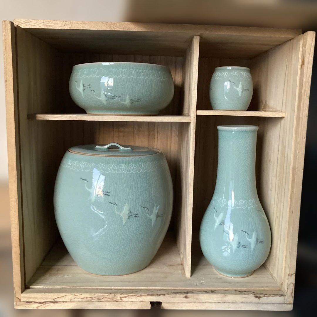 高麗青磁　如泉窯　李連休作　茶道具セット 4点 高麗青磁 如泉窯 李連休作 茶道具セット 4点