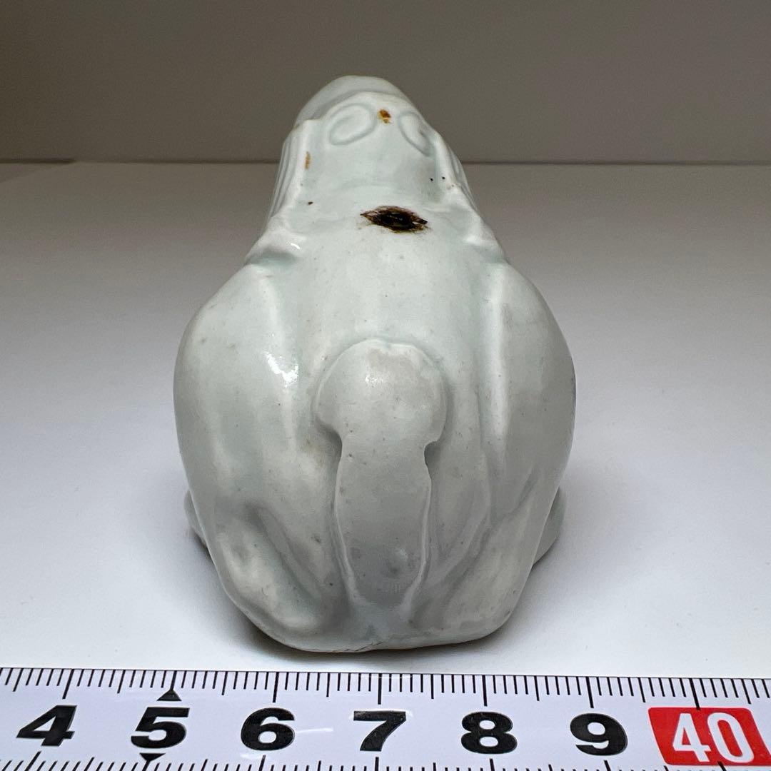 李朝白磁 鉄砂兎形硯滴 共箱 幅約9.5㎝ 東Y7-