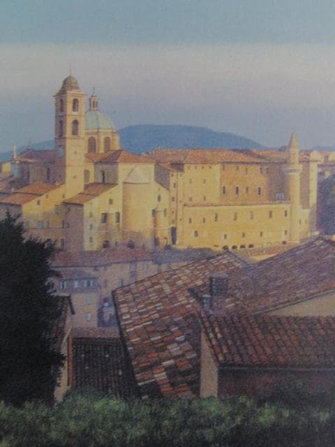 羽田裕、【ウルビーノ夕映】、希少画集画、状態良好、旅情、風景、新品額 額装付