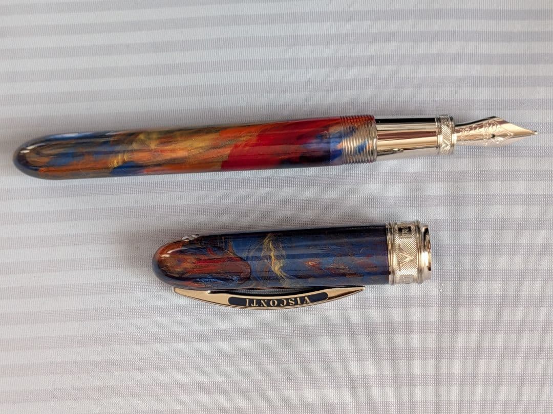 Visconti万年筆ヴァンゴッホVangogh.青赤マーブル模様14K白金