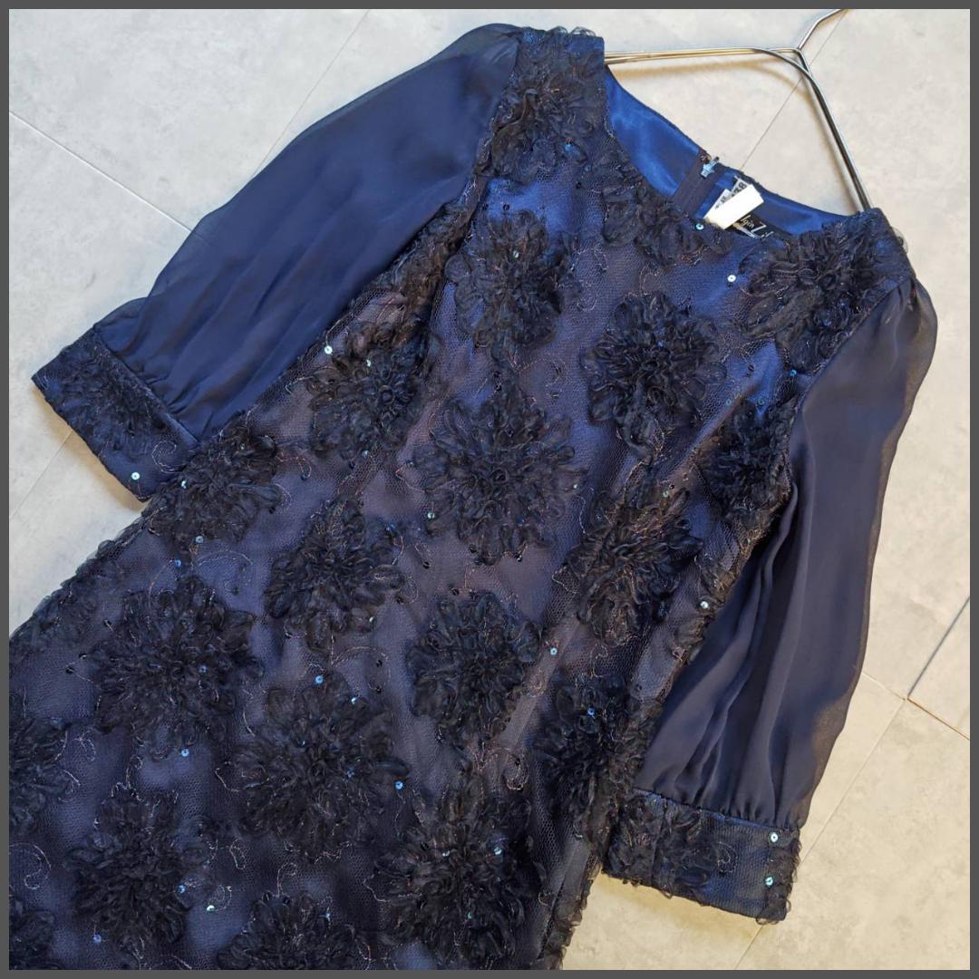 Igin カラーフォーマルドレス パーティ ワンピース 花リボン シアー