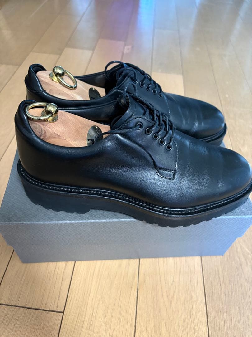 WH 【Zソール】 柔らかい革 プレーントゥ シューズ 革靴 / オールブラック