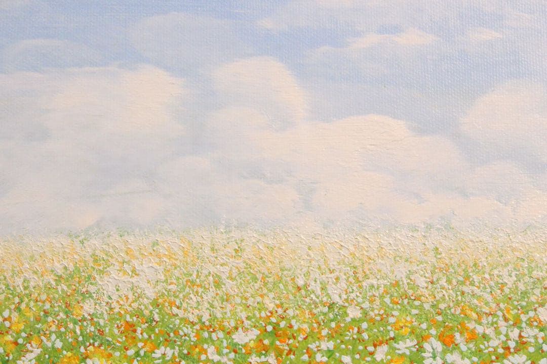 No5055 額装 金謙伊 コスモス 油彩 大作 直筆サイン 風景画 送料無料