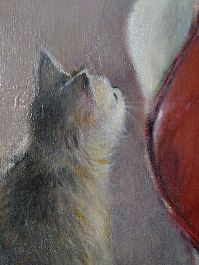 チェロを弾く少女と猫　オリジナル絵画　油彩画　F30号