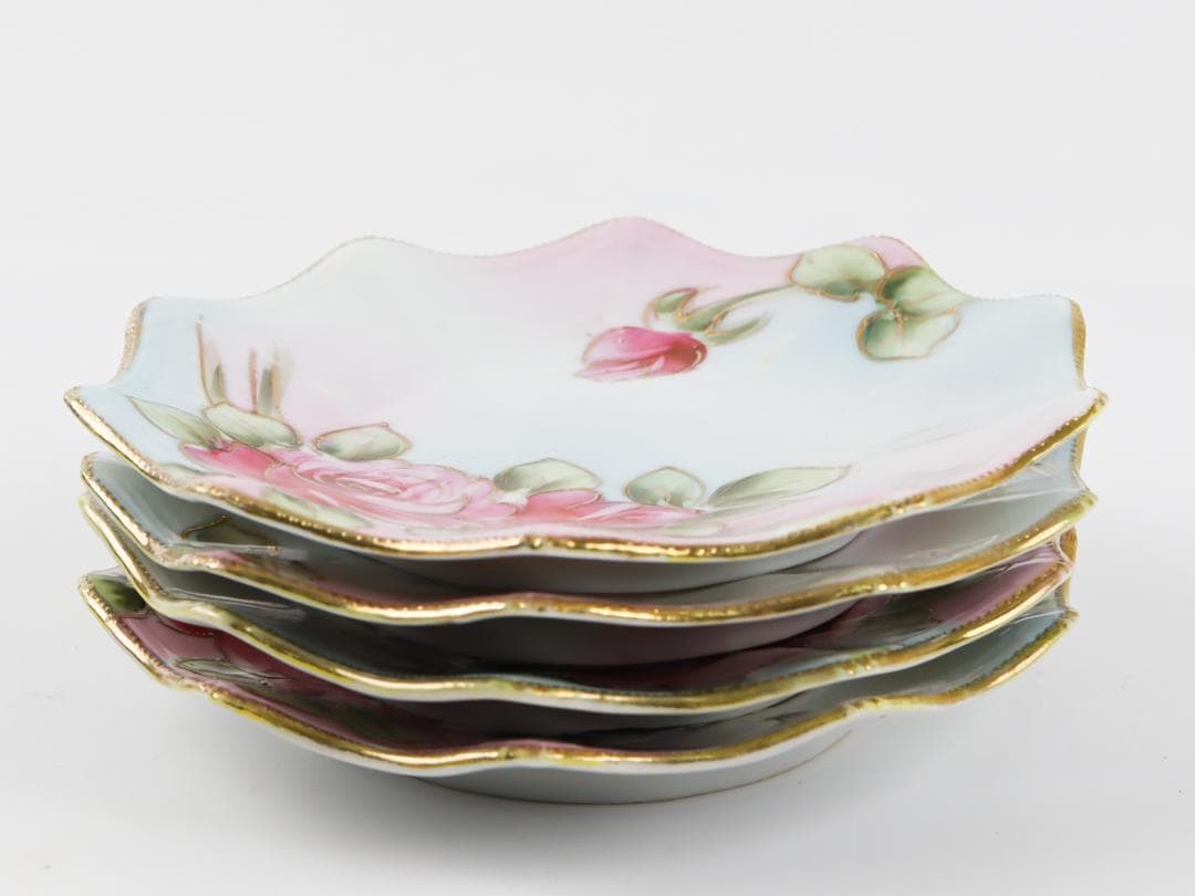 オールドノリタケ ハンドペイント 金彩薔薇絵 プレートセット 4枚 23cm