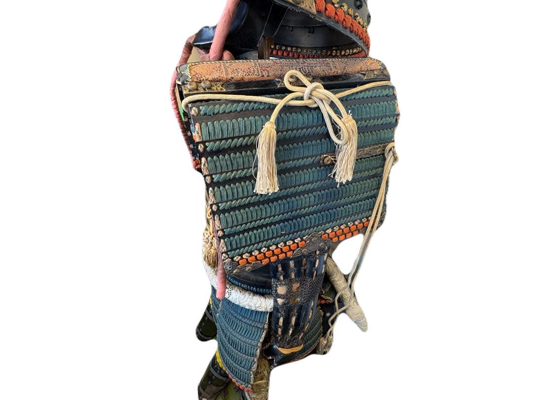 日本美術 時代甲冑 等身大 家紋入 丸に揚羽蝶 鎧兜 一式 面頬 鎧櫃 鎧立付