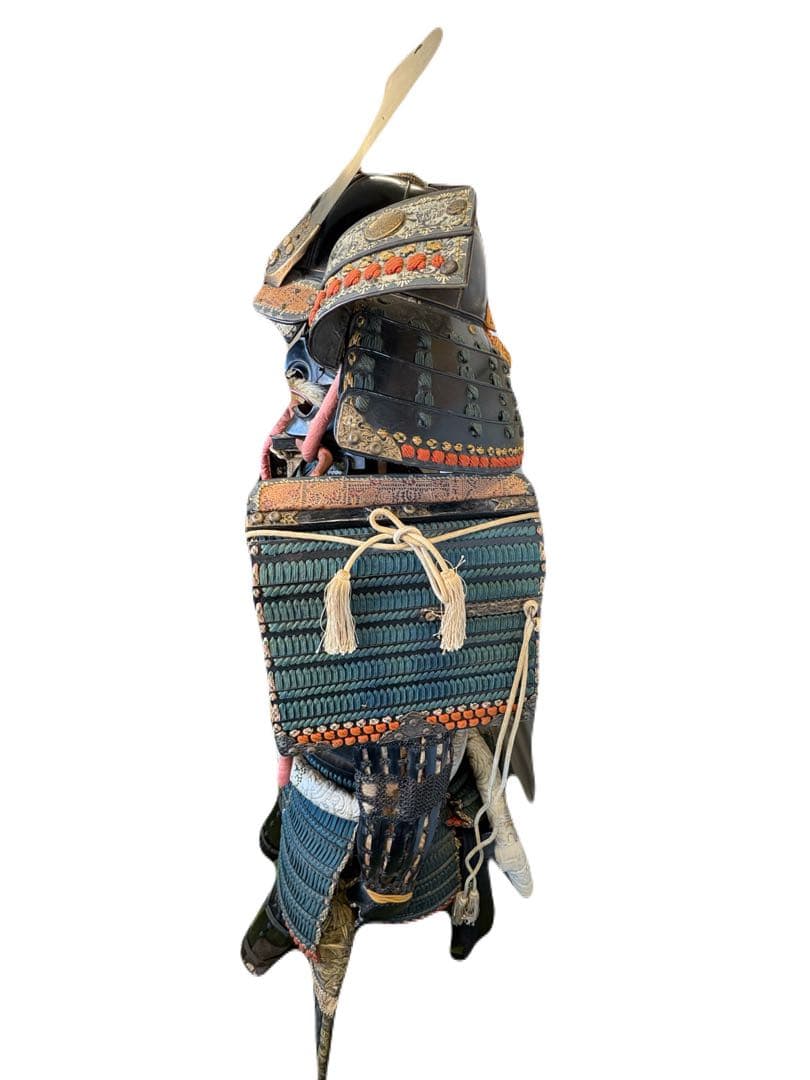 日本美術 時代甲冑 等身大 家紋入 丸に揚羽蝶 鎧兜 一式 面頬 鎧櫃 鎧立付