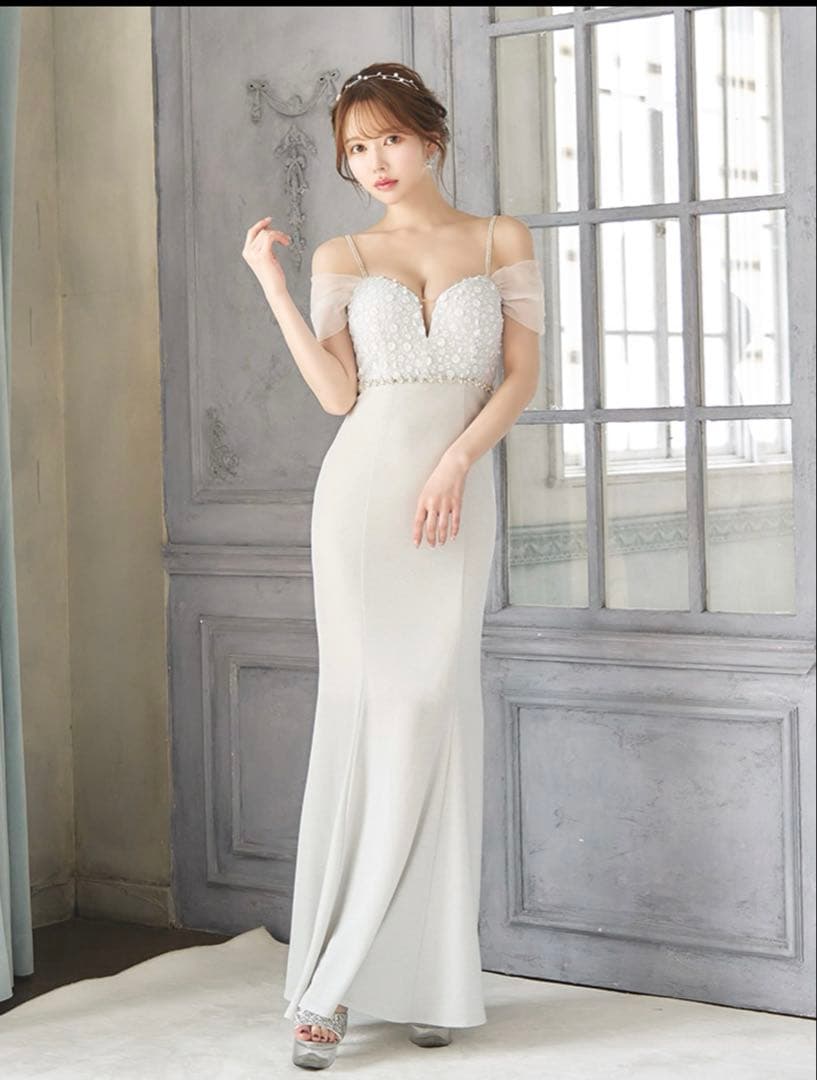 オフショルスパンコールグリッターロングドレス/キャバドレス