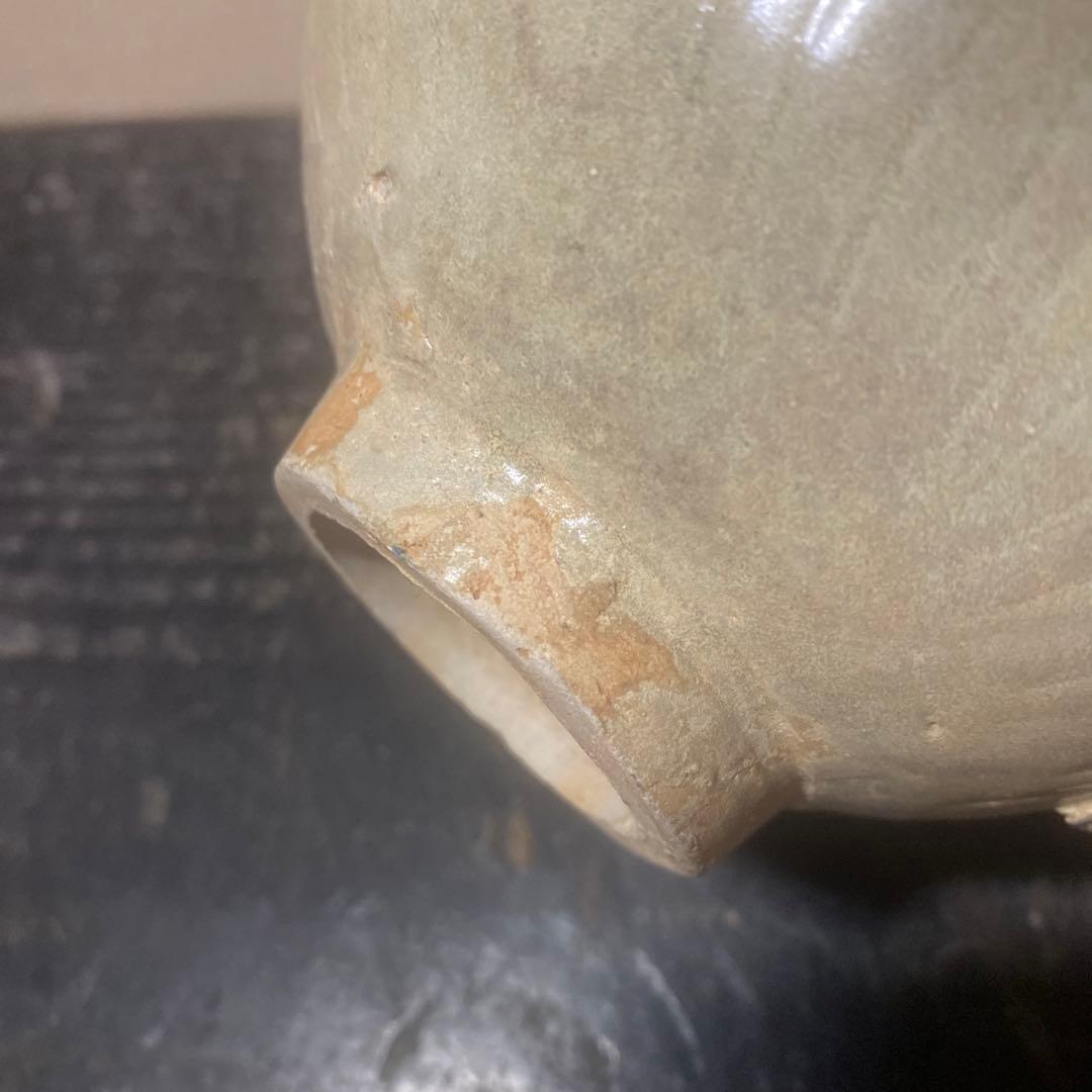 中国古玩　陰刻草花文抹茶茶碗【桐箱付】13.5cm6.5cm