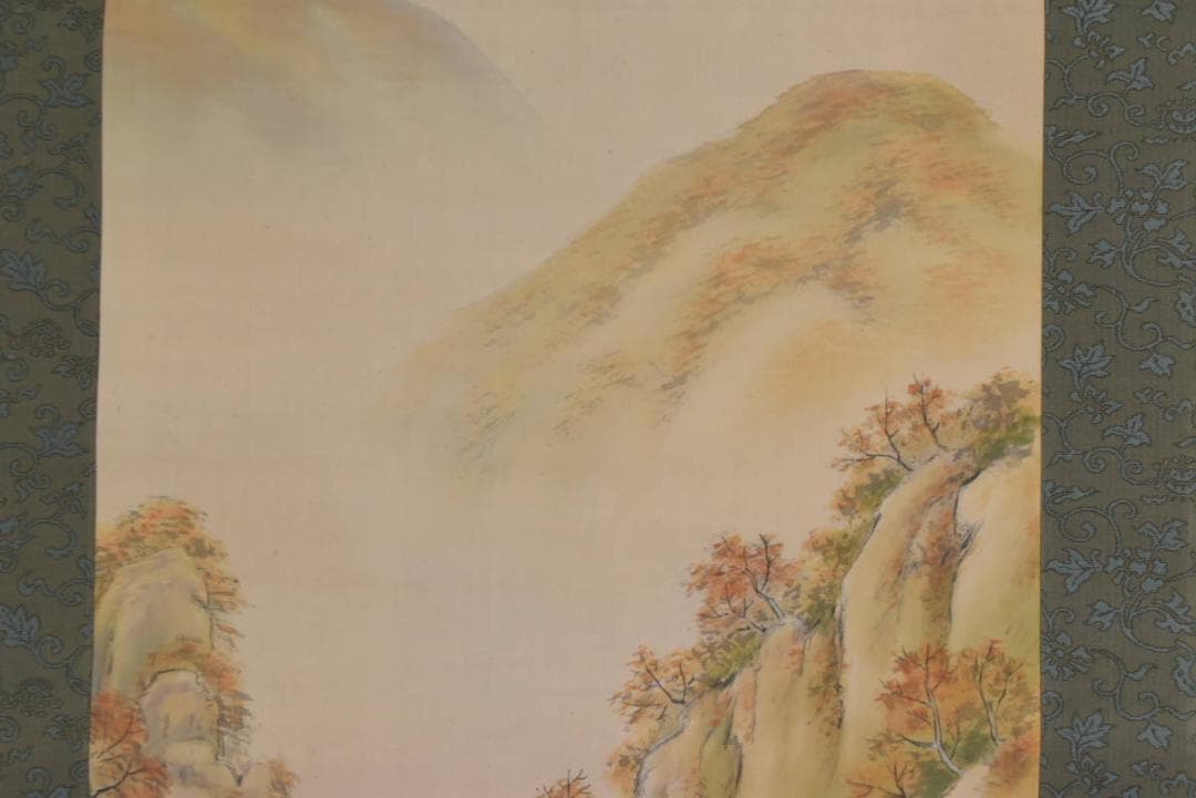 【真作】悦山/秋景山水図/秋山渓水図/掛軸/名家伝来/AA-834