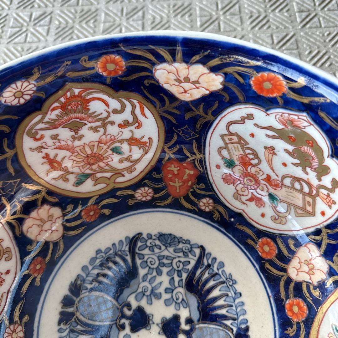 江戸、元禄古伊万里、瑠璃錦手、大深鉢。無傷。！箱付き、