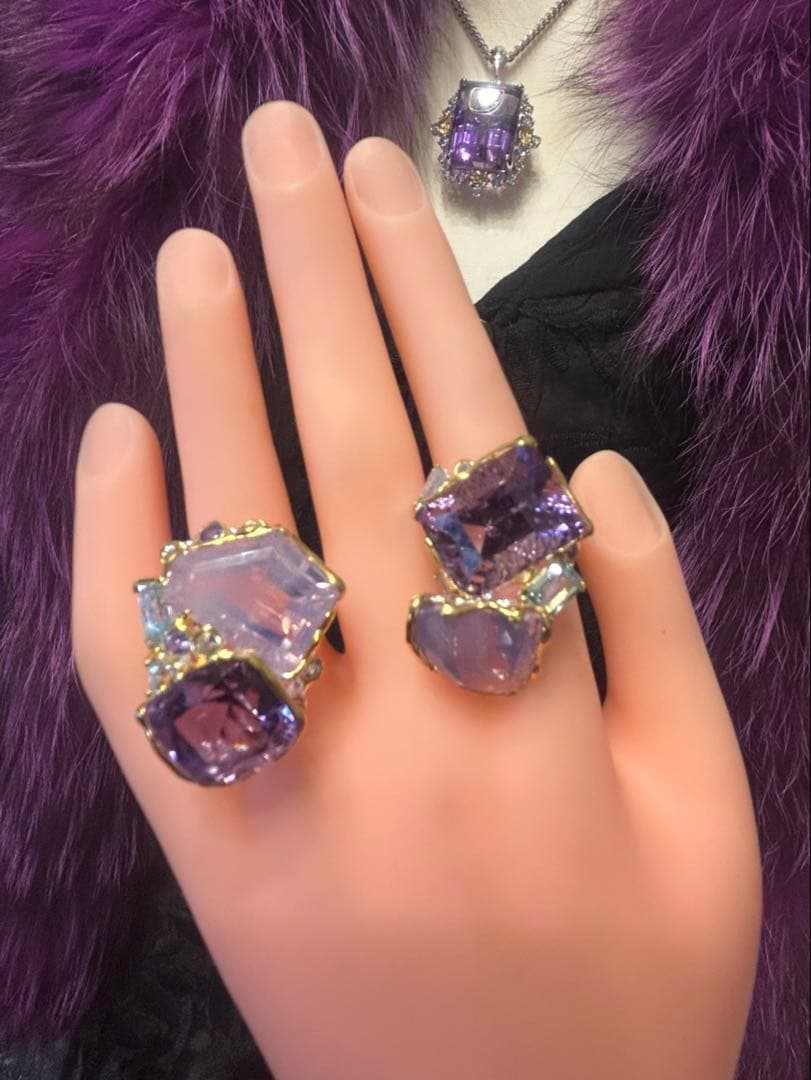 コスメラルダ❣️お取り置き アメシスト&ラベンダークオーツリング