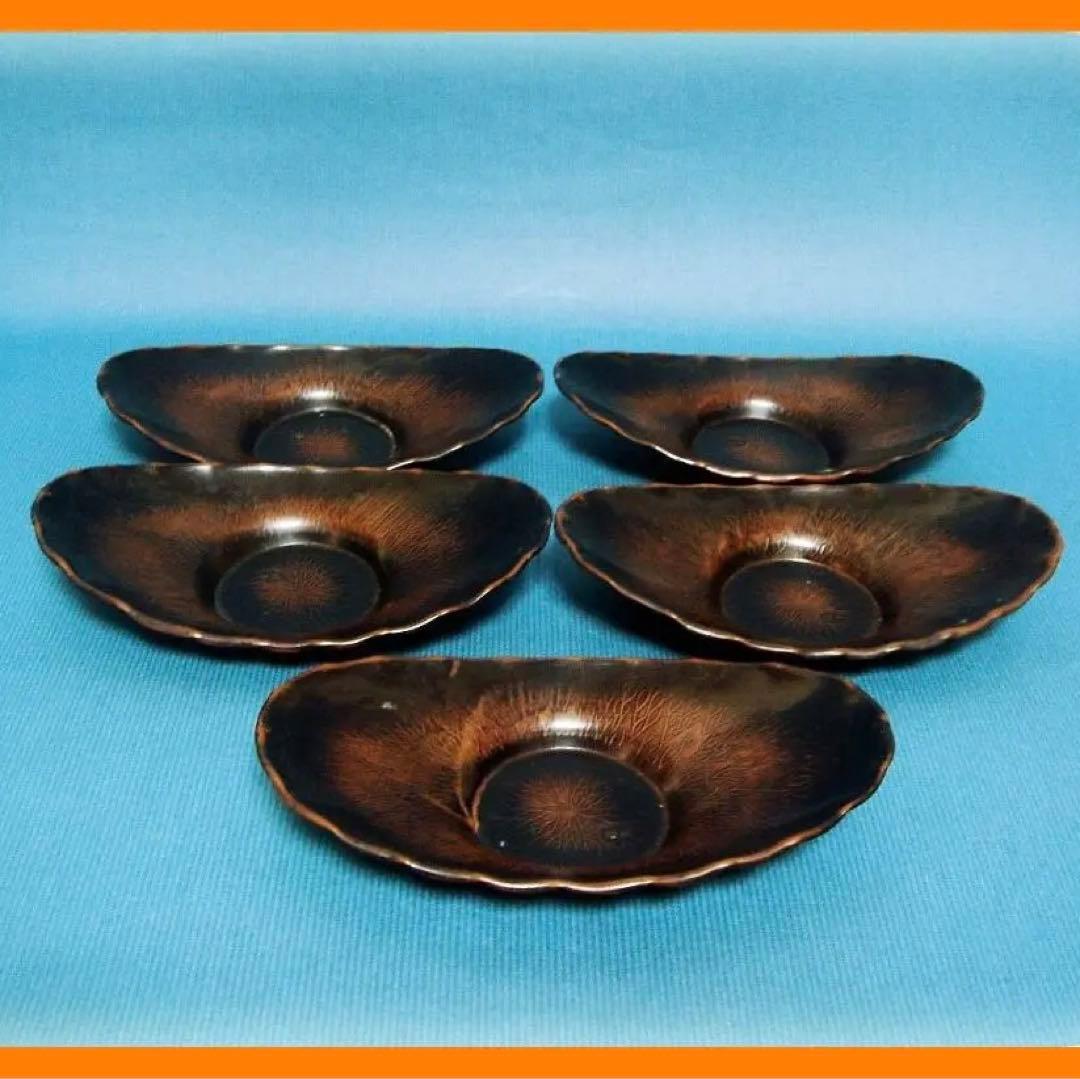 499『唐銅 木の葉形 茶托 ５枚』　/骨董品 古美術 古玩 アンティーク 499『唐銅 木の葉形 茶托 5枚』 /骨董品 古美術 古玩 アンティーク