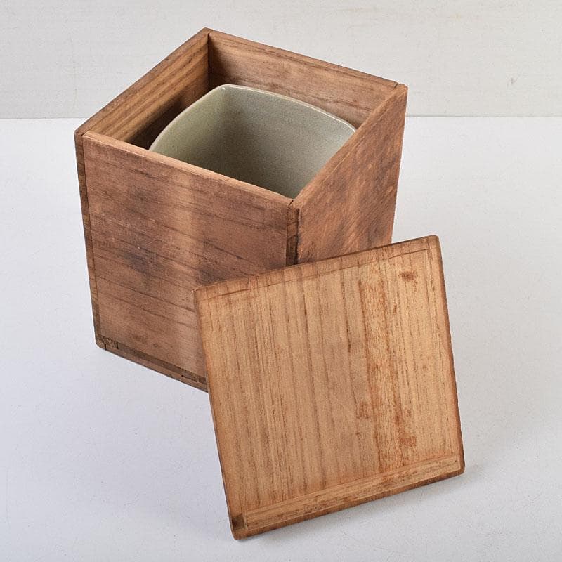 茶道具 瀬戸焼 染付 四方口 水指 時代箱 C 9046