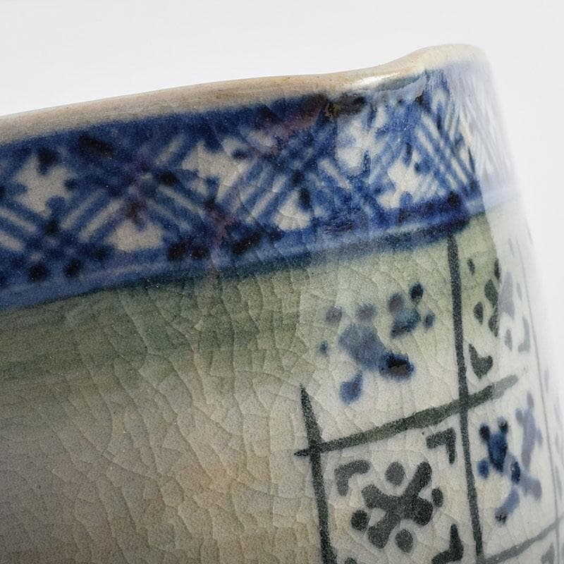 茶道具 瀬戸焼 染付 四方口 水指 時代箱 C 9046