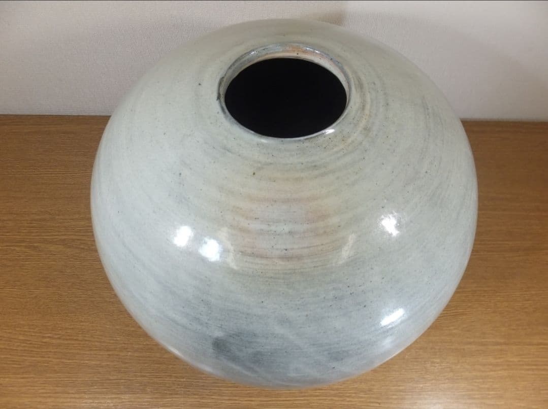 真作保証 小川哲男 大作 約33.2cm 粉引壷 日本工芸会 コレクター