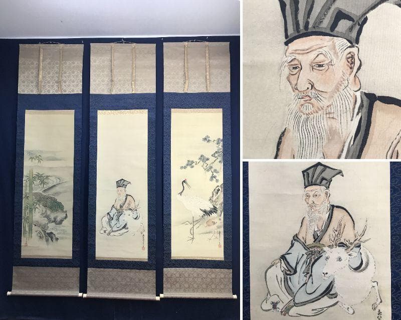 【真作】鈴木隣松/狩野栄川院典信の門人/鶴亀図/掛軸/名家伝来/AC-786 真作】鈴木隣松/狩野栄川院典信の門人/鶴亀図/