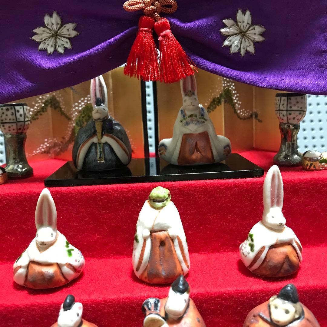 段飾りの兎雛　陶器　陶器雛　干支雛