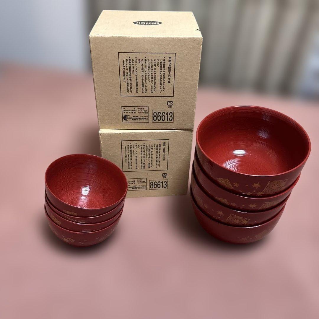 漆器椀 5種類セット　赤黒装飾