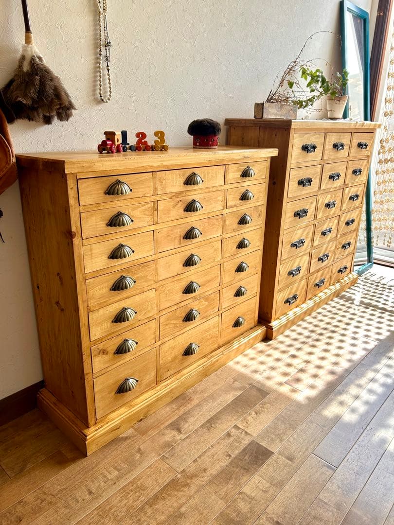 【ハンドメイド】国産ひのき使用　21杯可愛らしいチェスト チェスト3段 タンス 引き出しがついたチェリー材使用した収納家具 hqx-6114