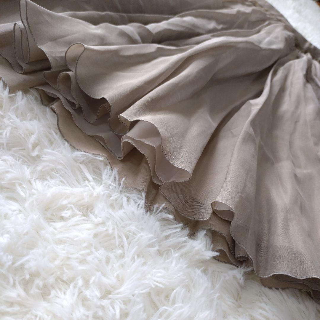 フォクシー コットンシルク混 シアーサーキュラースカート 38 ベージュ