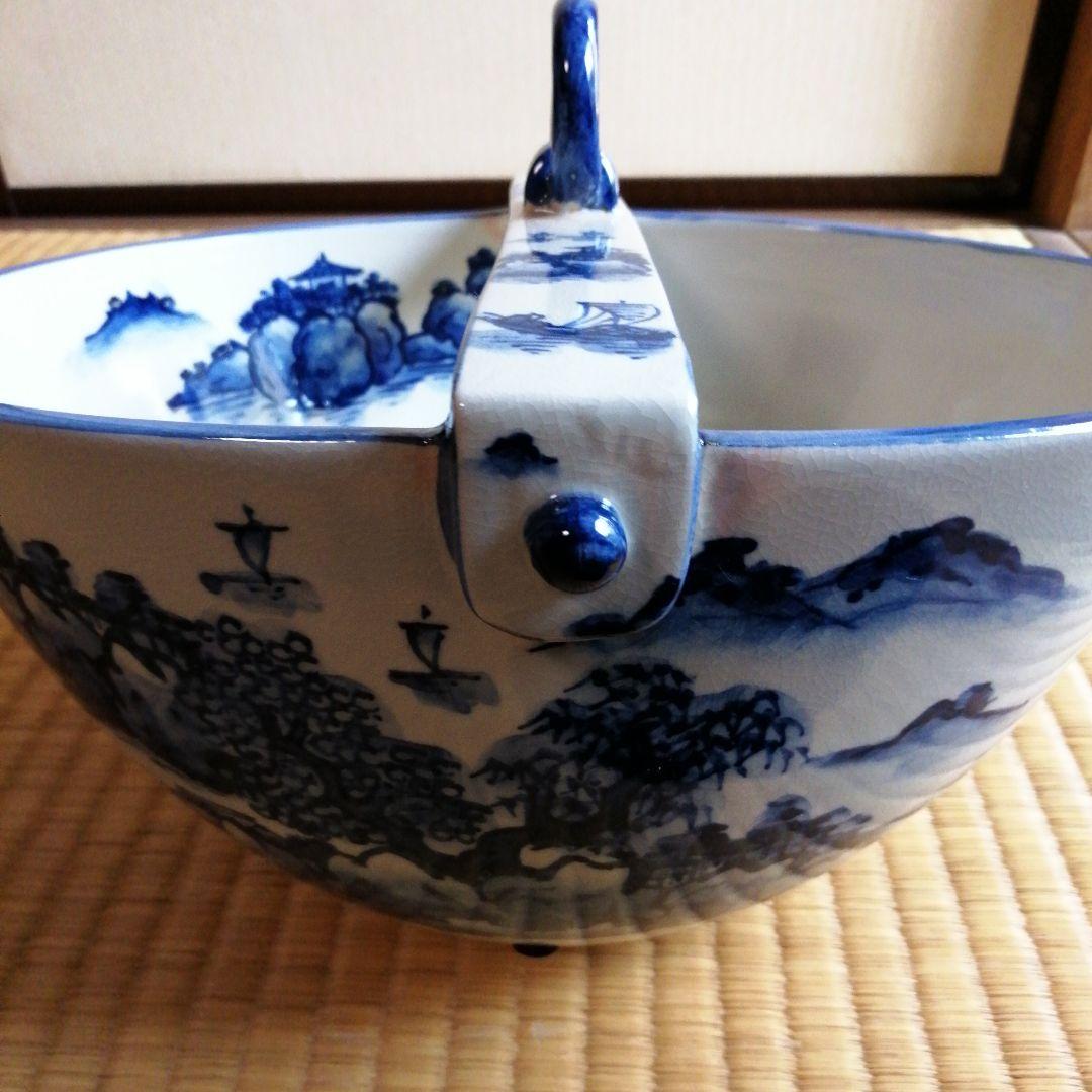 手塚桃峰作 染付山水釣瓶水指