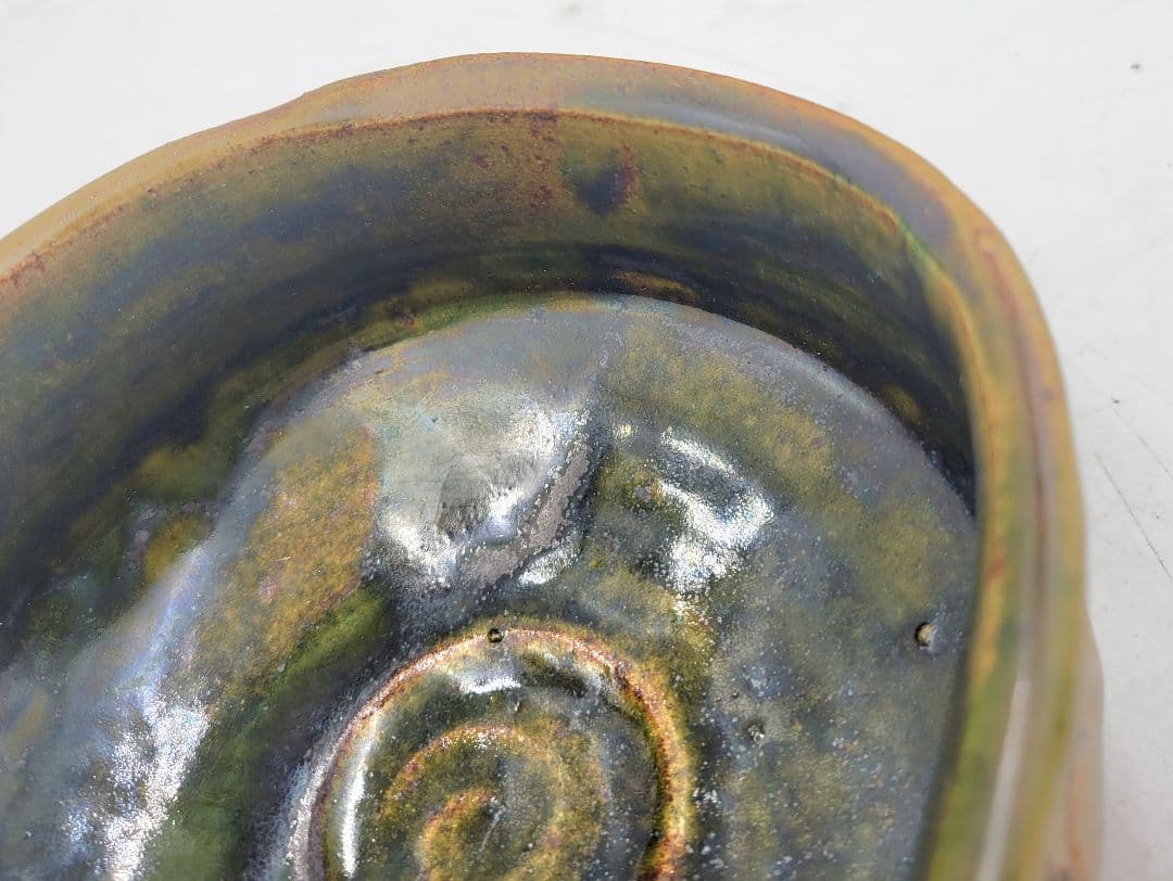 織部焼　沓形茶碗　作家銘有　合わせ箱　茶道具　骨董品、美術品