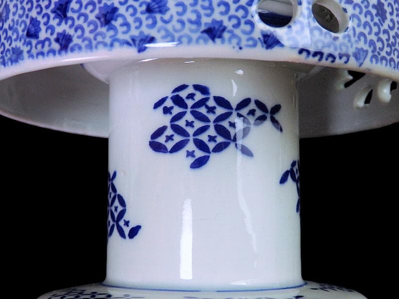 古伊万里　染付　透かし　微塵唐草に唐子　山水紋の図　盃洗　F202ASfbtb