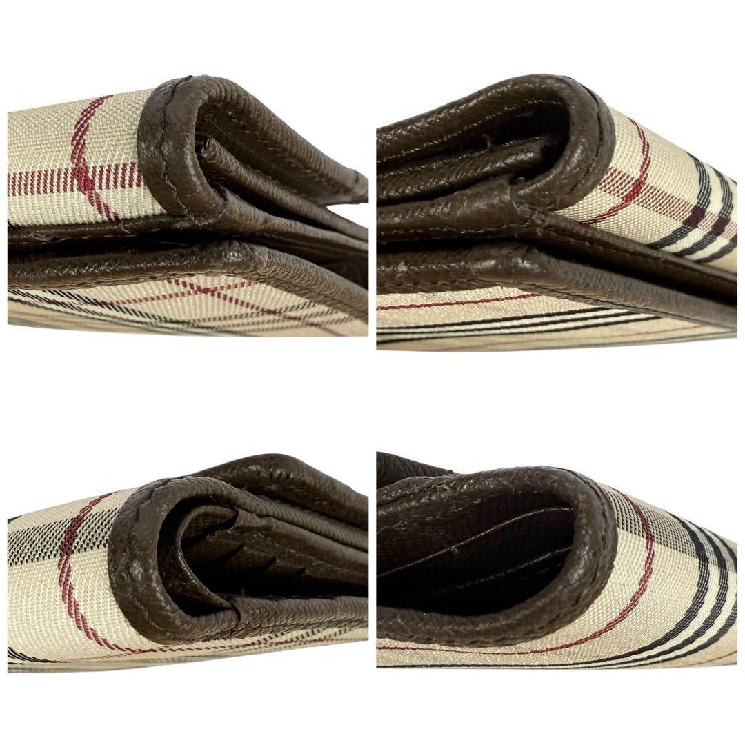 【極美品】バーバリーノバチェック 折り財布 サフィアーノ キャンバス ロゴ刻印