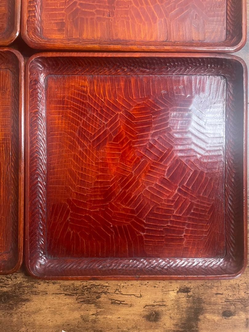 讃岐彫 木製漆器 四方盆 五客 32.2cm お盆