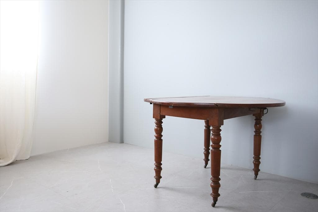 フランスアンティーク木製ドロップリーフテーブル/折畳式机バタフライ(90-186