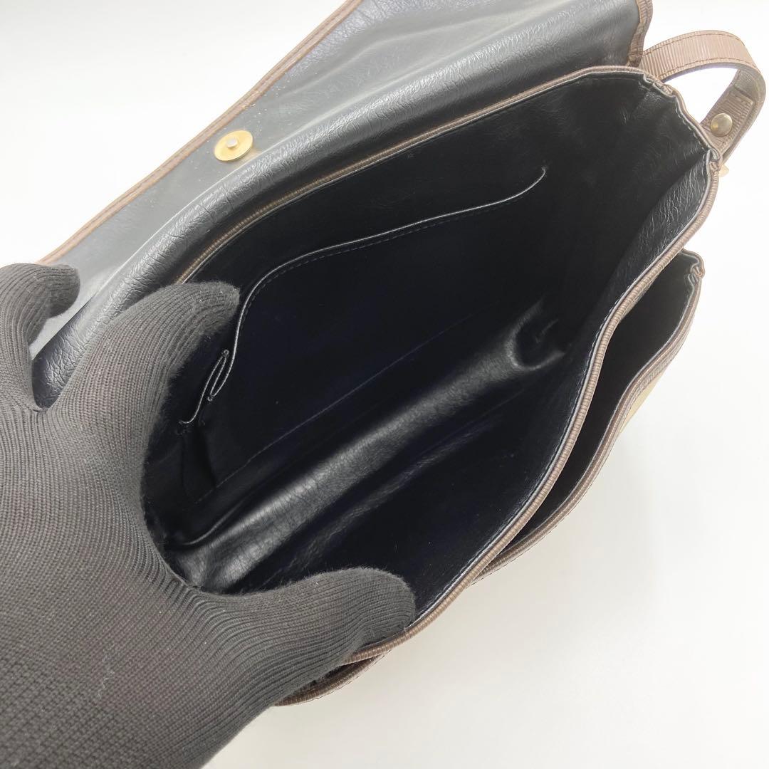 バーバリー　ショルダーバッグ　ノバチェック　キャンバス　レザー　ブラウン