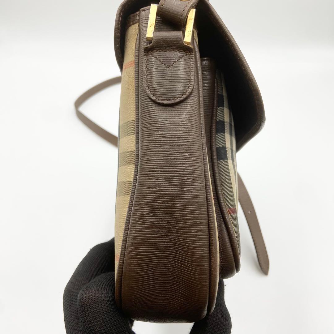 バーバリー　ショルダーバッグ　ノバチェック　キャンバス　レザー　ブラウン
