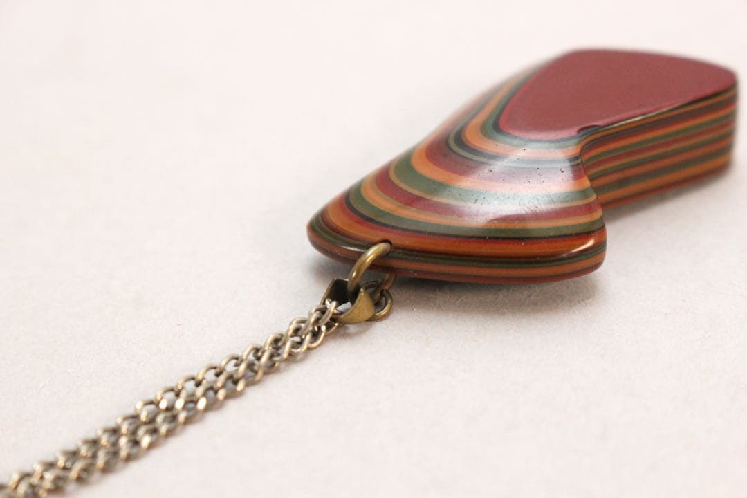 5142 堆朱　ペンダント2点　明石朴景 作 花文六角ペンダントトップ　送料無料