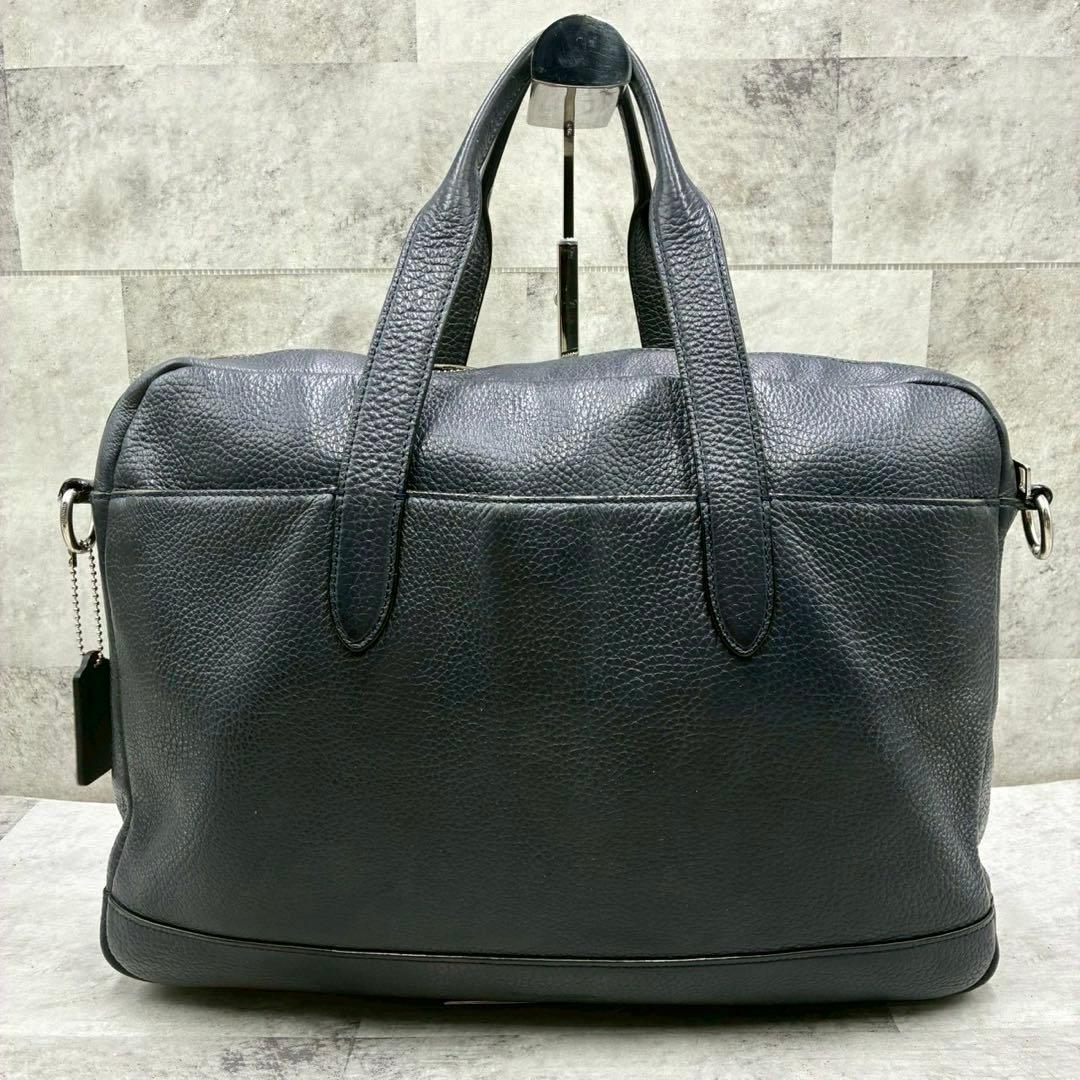 美品 コーチ ハミルトン 2way ビジネスバッグ ショルダーバッグ シボ革 紺