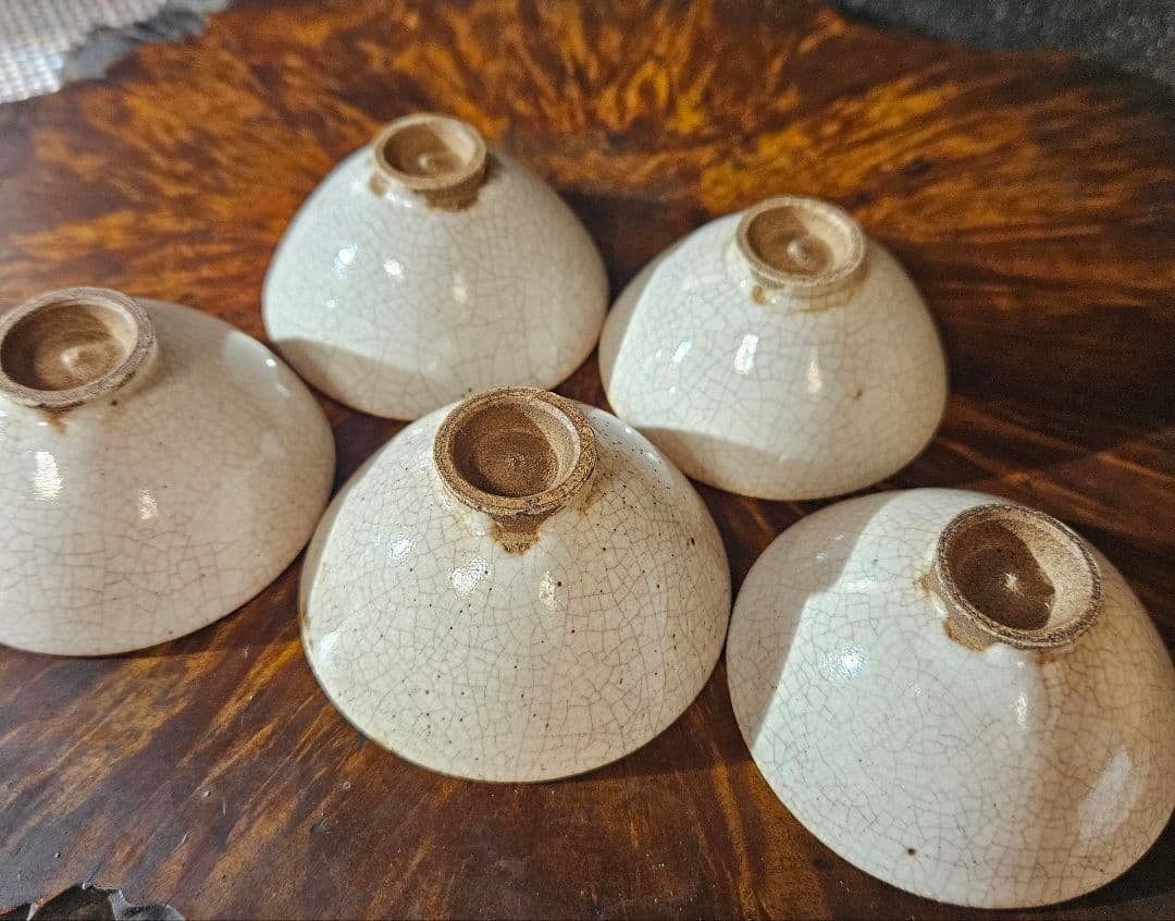 江戸時代末期　古萩　萩焼　煎茶茶碗　煎茶道具　ぐい呑　酒杯　酒器　5客　無傷！