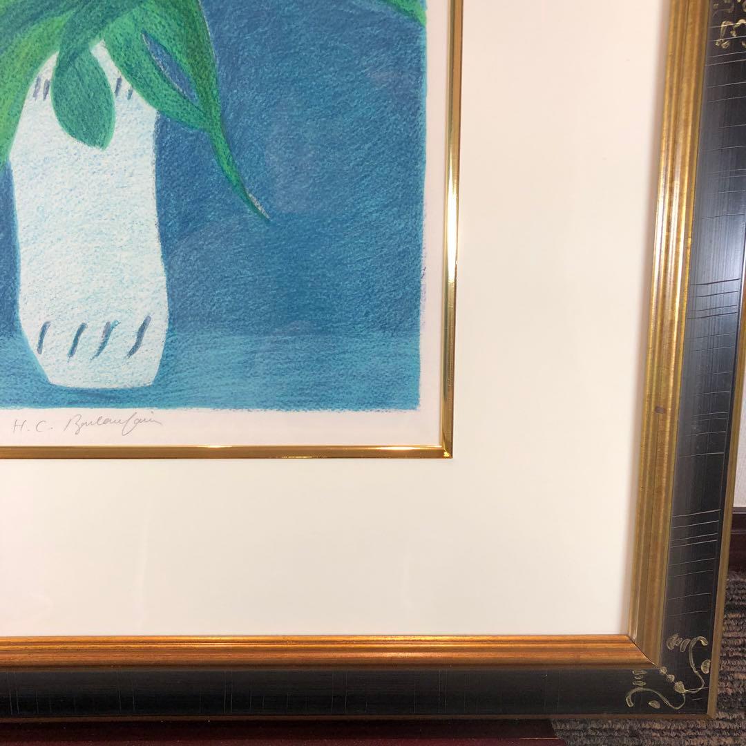 ボンコンパン 「百合の花束」 リトグラフ 作家直筆サイン入り 額縁付