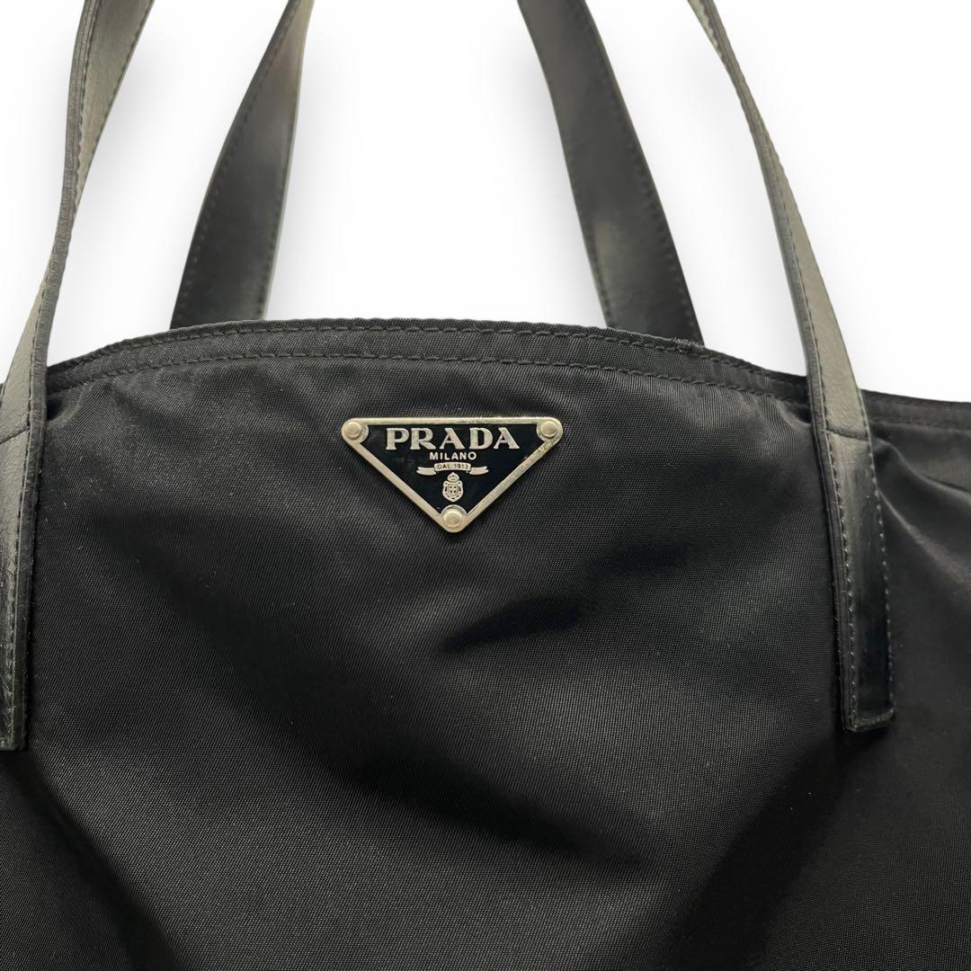 美品□プラダ ナイロン トートバッグ 軽量 三角ロゴ ブラック A4収納可能