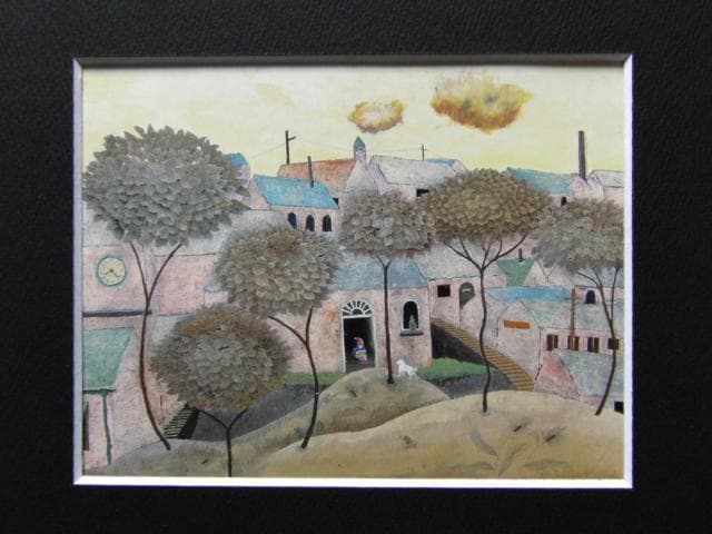 藤田龍児、静かなる町、希少な額装用画集より、新品高級額装付、状態良好、送料無料