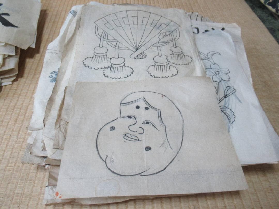 明治時代◆長野県 染物屋 江戸文字商業用文字模様の型紙(下絵/原画) 約950枚