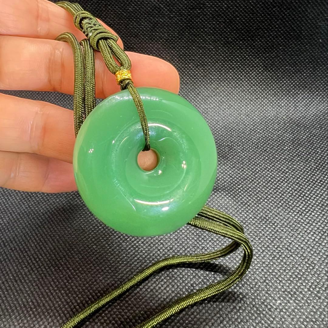 天然和田玉碧玉翡翠アップルグリーン平安ボタンのネックレスAB1063 販売