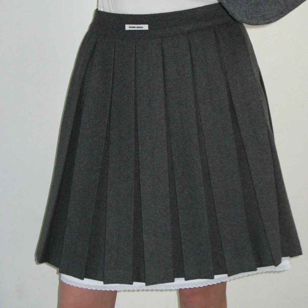 スカート crank Layered Wool Pleated Skirt