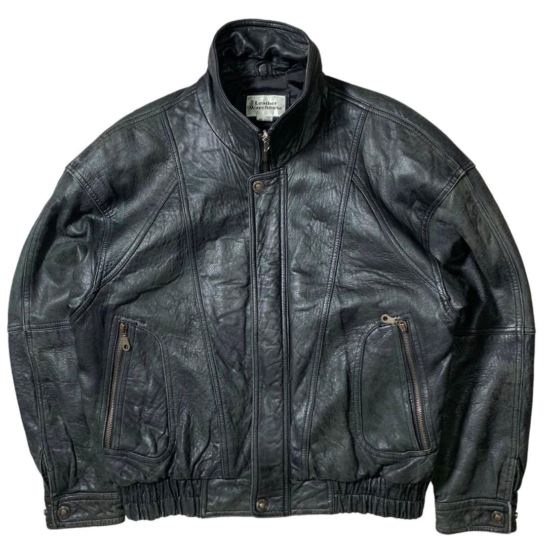 80s stand collar real leather short JKT