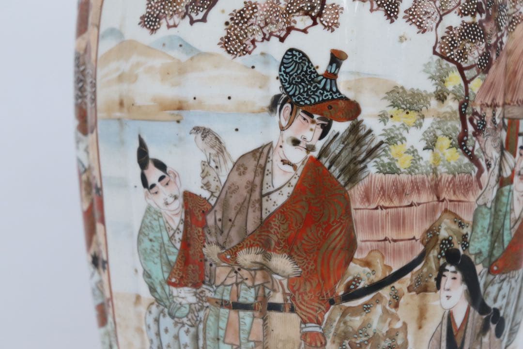 江戸 加賀国九谷造 赤絵灯籠型瓶 人物紋 高さ約35cm 送料