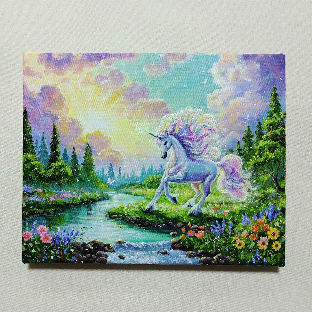 琥*ん様 【ユニコーン】アクリル画 F3 風景画 絵画