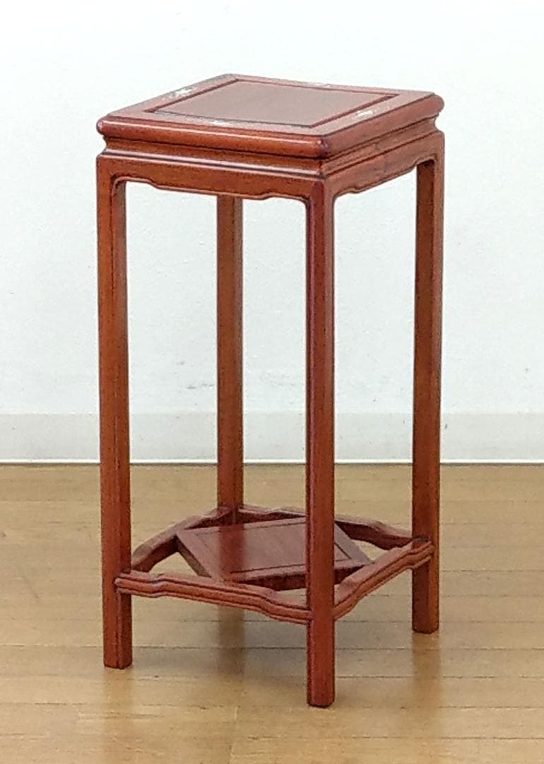 美品 唐木 花梨 象嵌 螺鈿細工 高卓 正方卓 花台 飾り台 香炉台