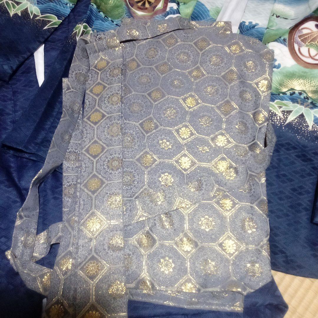 1回着用のみ 5歳男児 七五三着物セット 紺色 伝統的デザイン