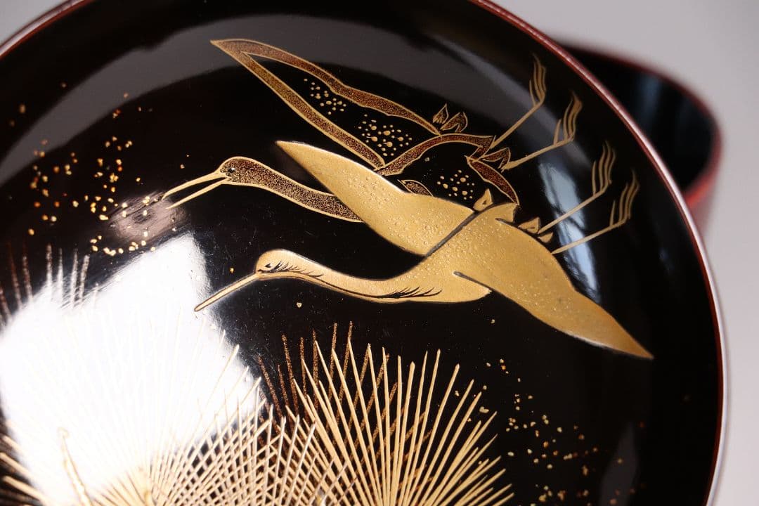 漆芸 輪島塗 松蒔絵 木皿 二十客 欅地 木地溜塗 黒塗 金蒔絵 【MA359】